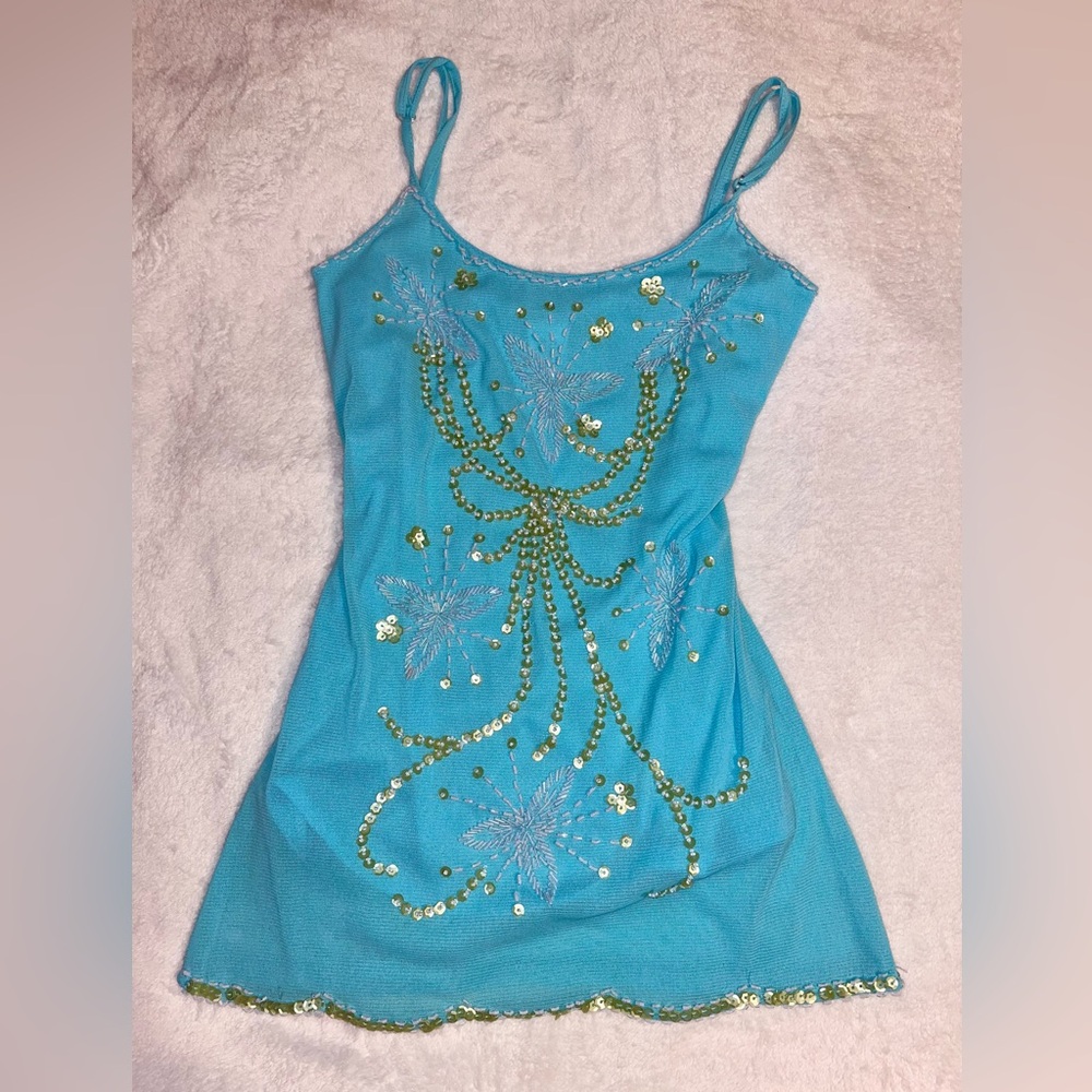 Vintage Y2K Floral Beaded Sequin Top - M